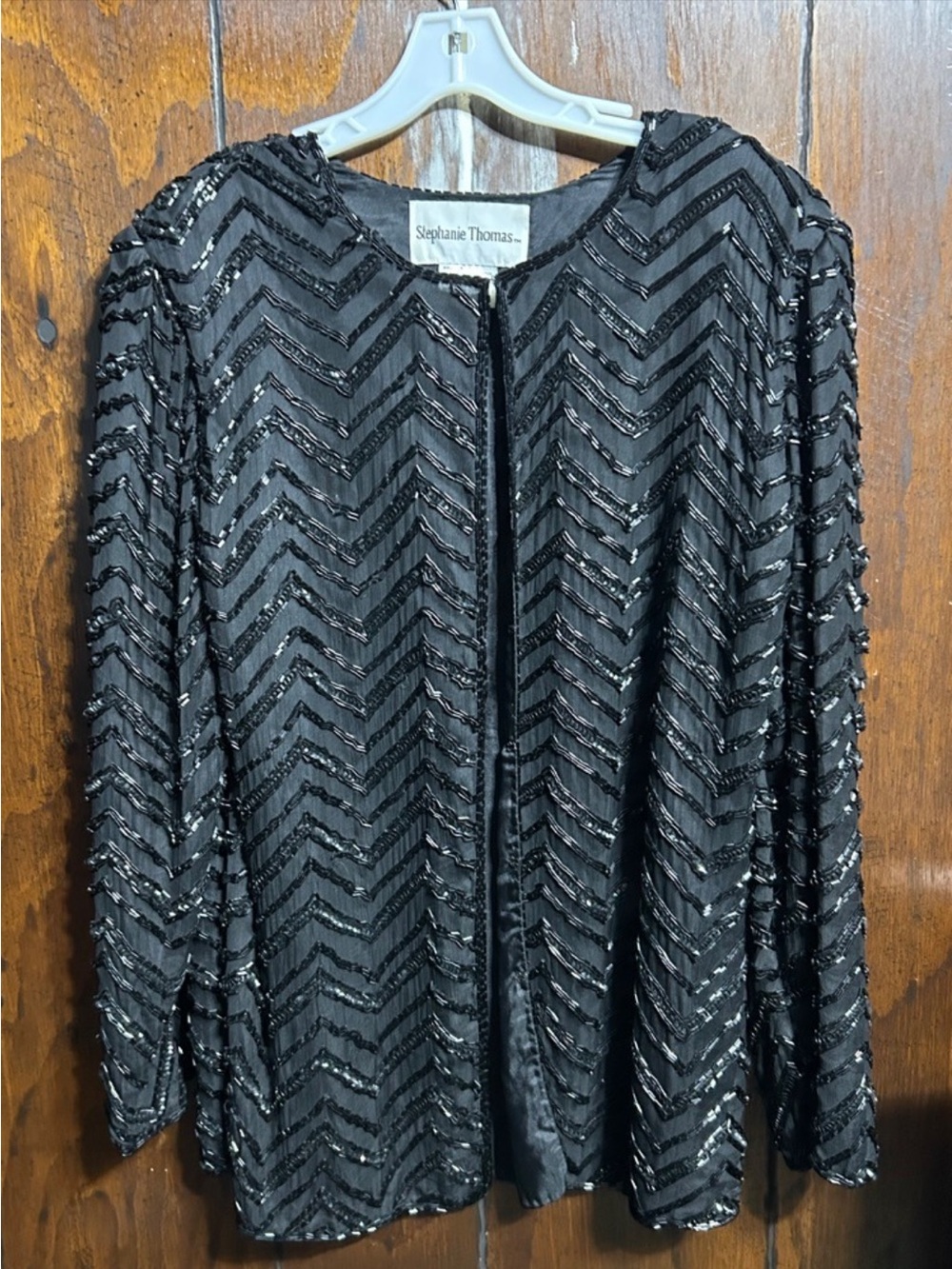 Stephanie Thomas Black Sequin Chevron Jacket